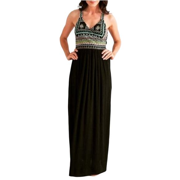 Paper Crane Rina Maxi Dress, Black, Embroidered, Beaded, Women's Medium, NWT - Picture 1 of 10